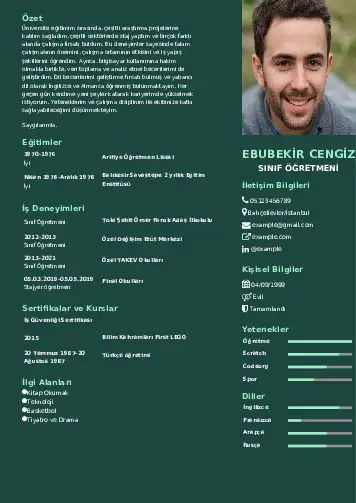 Sınıf Öğretmeni Cv Örnekleri cv indir